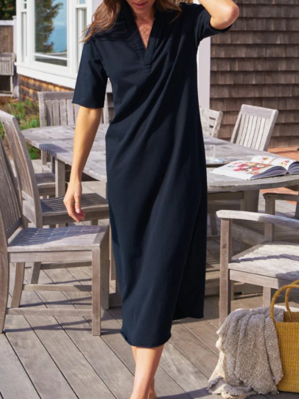 Frank & Eileen NWOT Emma Popover Henley Maxi Dress navy small